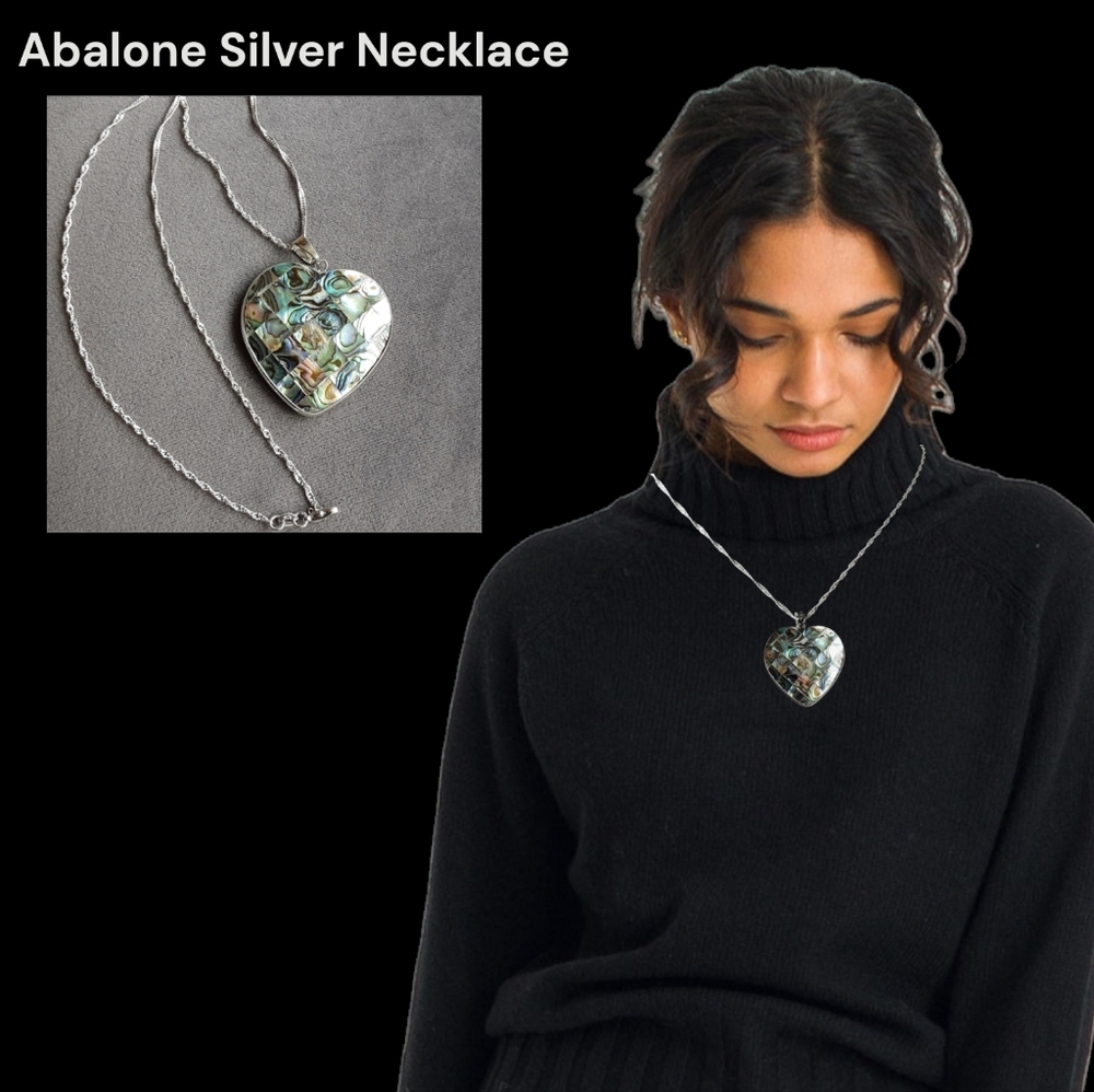 Abalone Heart Pendant w/Sterling Silver Necklace BRAND NEW